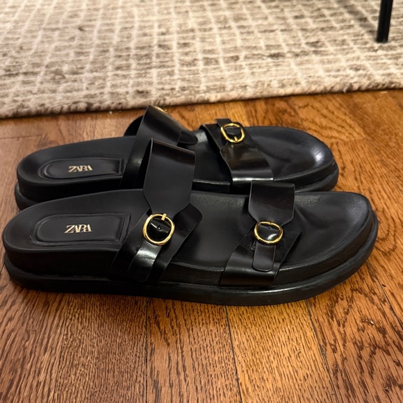 Zara Black Sandals with Gold Accents - Picture 2 of 3